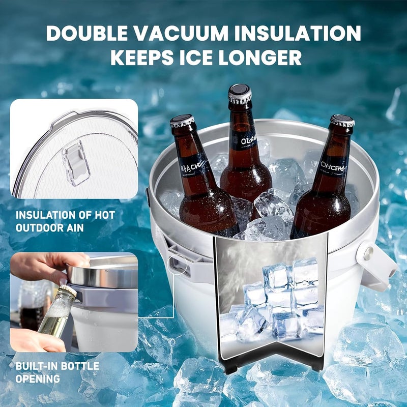 COKTIK 7L Insulated Ice Bucket with Lid，Double Wall Vacuum Stainless Steel Beverage Bucket Keeps Frozen Longer，Holds 6 Longnecks or 3 Bottles of Wine，for hot food, Large Parties(No Accessories, White) - Image 4